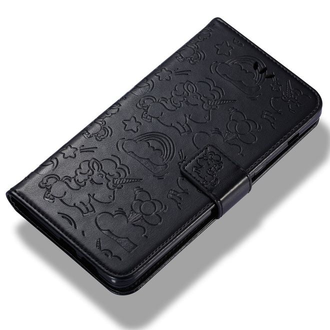 Samsung Galaxy A8+ (2018) Handyhülle - Magnetisches Leder Case - mit Einhorn Muster - schwarz