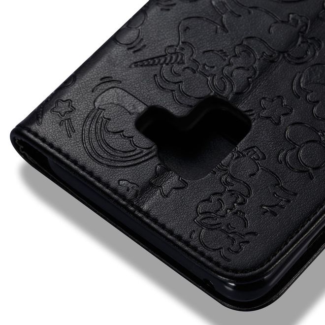 Samsung Galaxy A8+ (2018) Handyhülle - Magnetisches Leder Case - mit Einhorn Muster - schwarz