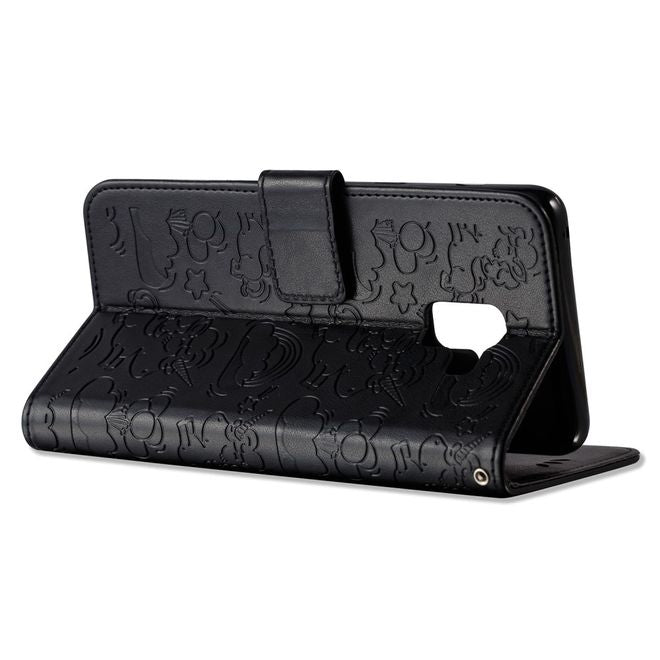 Samsung Galaxy A8+ (2018) Handyhülle - Magnetisches Leder Case - mit Einhorn Muster - schwarz