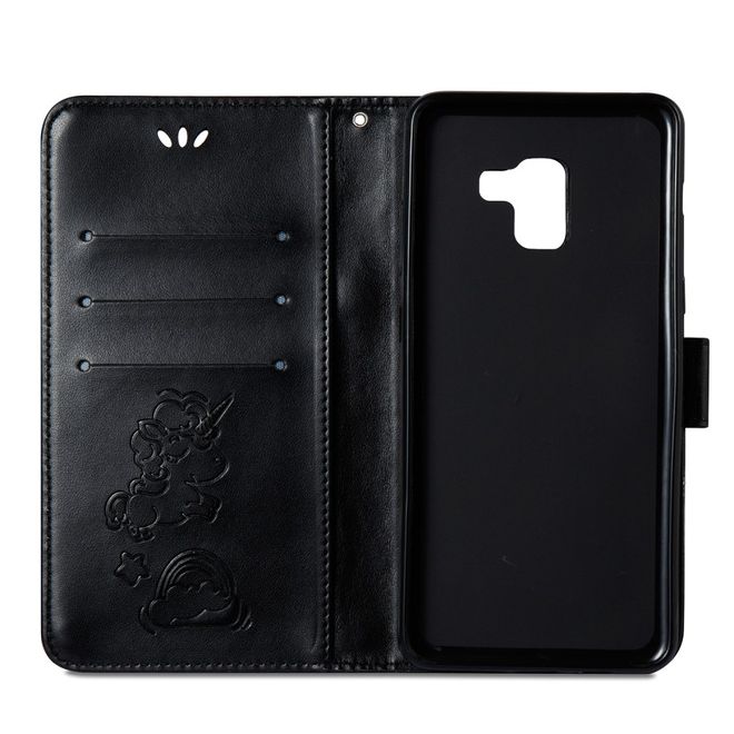 Samsung Galaxy A8+ (2018) Handyhülle - Magnetisches Leder Case - mit Einhorn Muster - schwarz