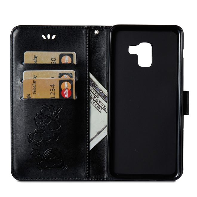Samsung Galaxy A8+ (2018) Handyhülle - Magnetisches Leder Case - mit Einhorn Muster - schwarz