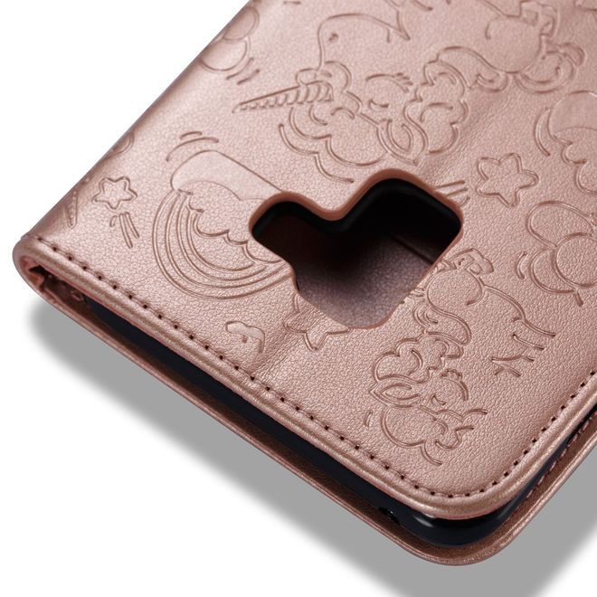 Samsung Galaxy A8+ (2018) Handyhülle - Magnetisches Leder Case - mit Einhorn Muster - rosegold