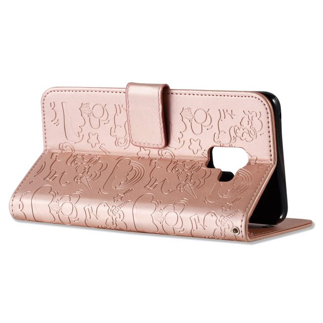 Samsung Galaxy A8+ (2018) Handyhülle - Magnetisches Leder Case - mit Einhorn Muster - rosegold