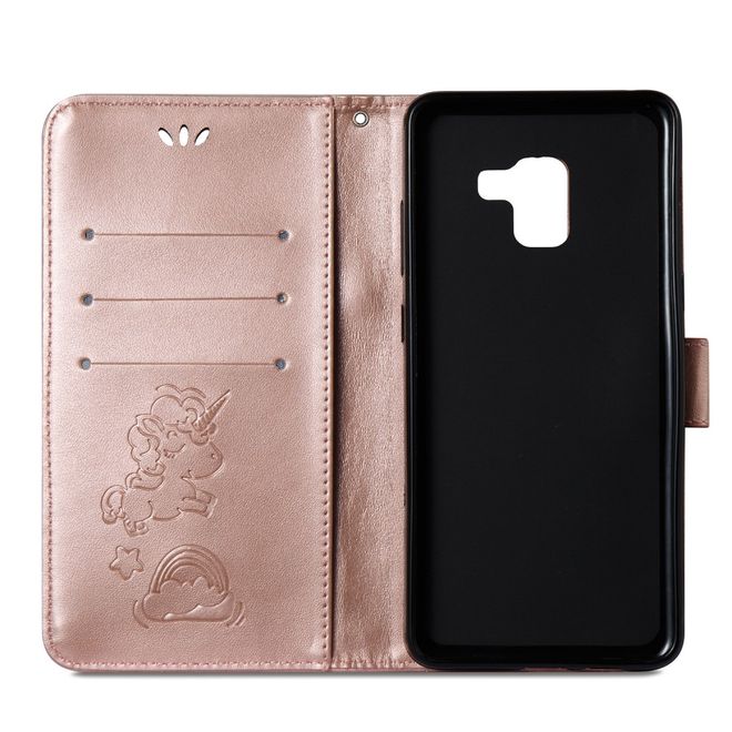 Samsung Galaxy A8+ (2018) Handyhülle - Magnetisches Leder Case - mit Einhorn Muster - rosegold