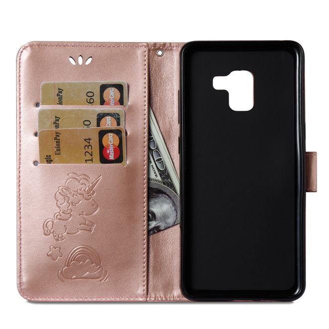 Samsung Galaxy A8+ (2018) Handyhülle - Magnetisches Leder Case - mit Einhorn Muster - rosegold