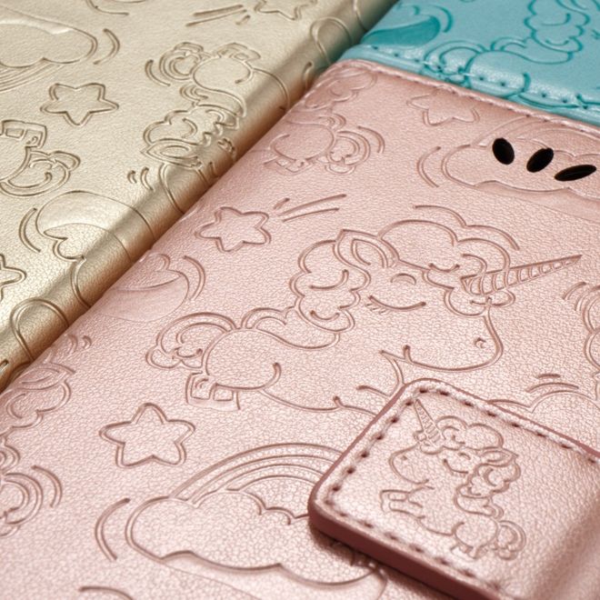 Samsung Galaxy A8+ (2018) Handyhülle - Magnetisches Leder Case - mit Einhorn Muster - rosegold