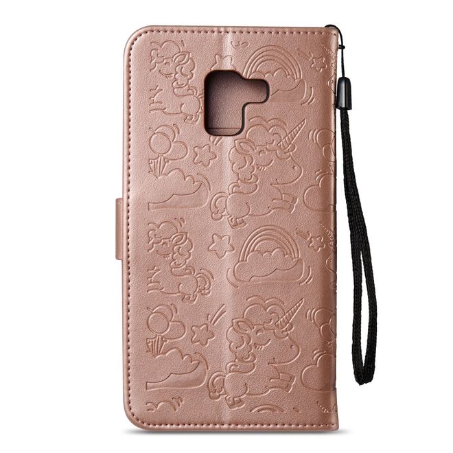 Samsung Galaxy A8+ (2018) Handyhülle - Magnetisches Leder Case - mit Einhorn Muster - rosegold