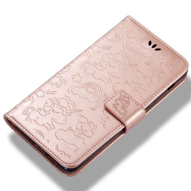 Samsung Galaxy A8+ (2018) Handyhülle - Magnetisches Leder Case - mit Einhorn Muster - rosegold