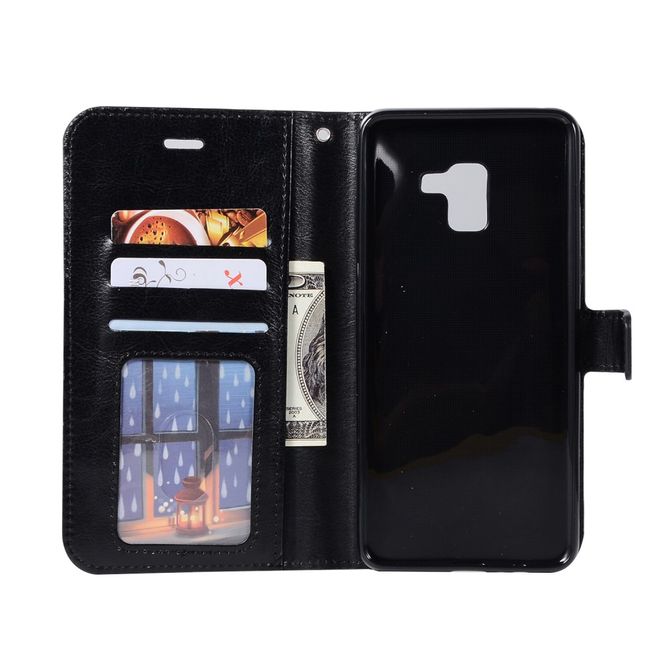 Samsung Galaxy A8+ (2018) Handy Case - Crazy Horse Leder Hülle - mit Standfunktion - schwarz