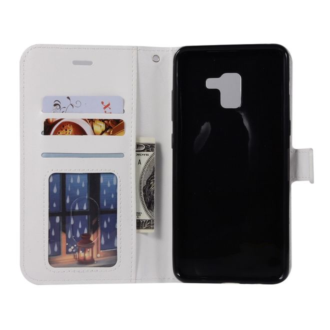 Samsung Galaxy A8+ (2018) Handy Case - Crazy Horse Leder Hülle - mit Standfunktion - weiss