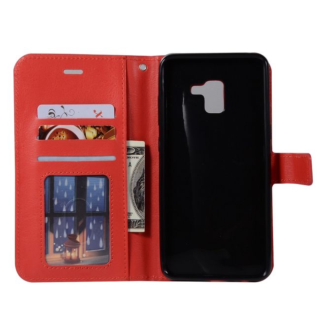 Samsung Galaxy A8+ (2018) Handy Case - Crazy Horse Leder Hülle - mit Standfunktion - rot