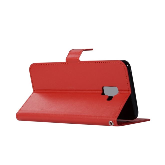 Samsung Galaxy A8+ (2018) Handy Case - Crazy Horse Leder Hülle - mit Standfunktion - rot