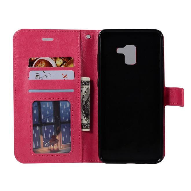 Samsung Galaxy A8+ (2018) Handy Case - Crazy Horse Leder Hülle - mit Standfunktion - rosa