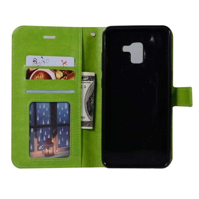Samsung Galaxy A8+ (2018) Handy Case - Crazy Horse Leder Hülle - mit Standfunktion - grün