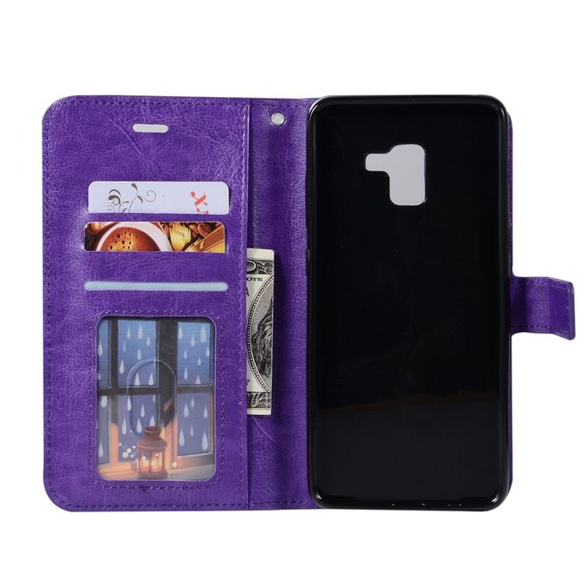 Samsung Galaxy A8+ (2018) Handy Case - Crazy Horse Leder Hülle - mit Standfunktion - purpur