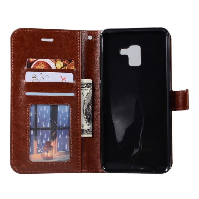 Samsung Galaxy A8+ (2018) Handy Case - Crazy Horse Leder Hülle - mit Standfunktion - braun