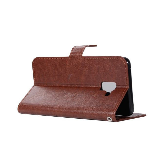 Samsung Galaxy A8+ (2018) Handy Case - Crazy Horse Leder Hülle - mit Standfunktion - braun