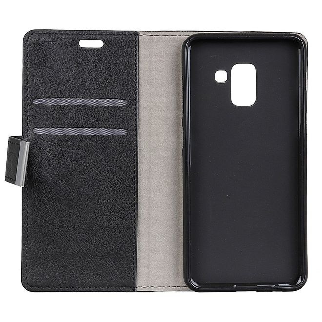 Samsung Galaxy A8+ (2018) Handy Hülle - Magnetisches Crazy Horse Leder Case - schwarz