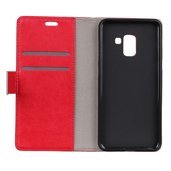 Samsung Galaxy A8+ (2018) Handy Hülle - Magnetisches Crazy Horse Leder Case - rot