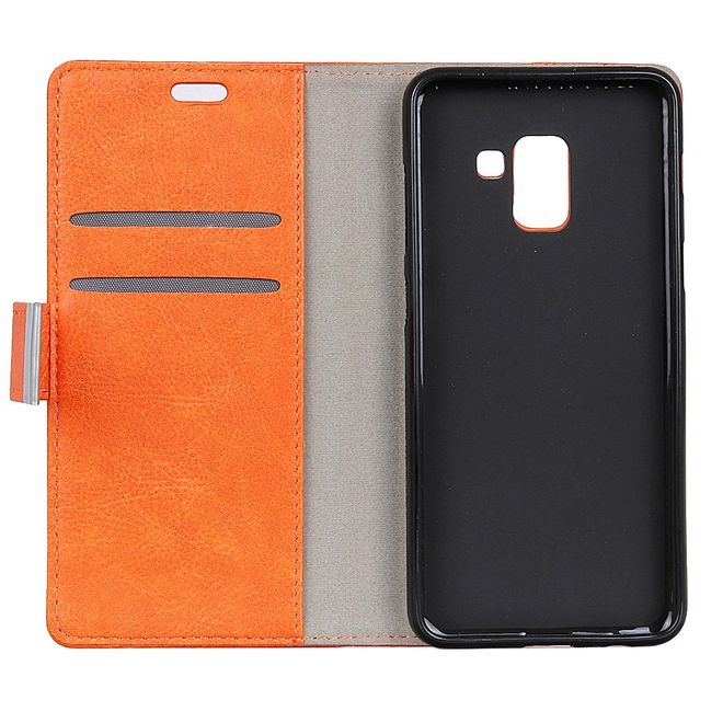 Samsung Galaxy A8+ (2018) Handy Hülle - Magnetisches Crazy Horse Leder Case - orange