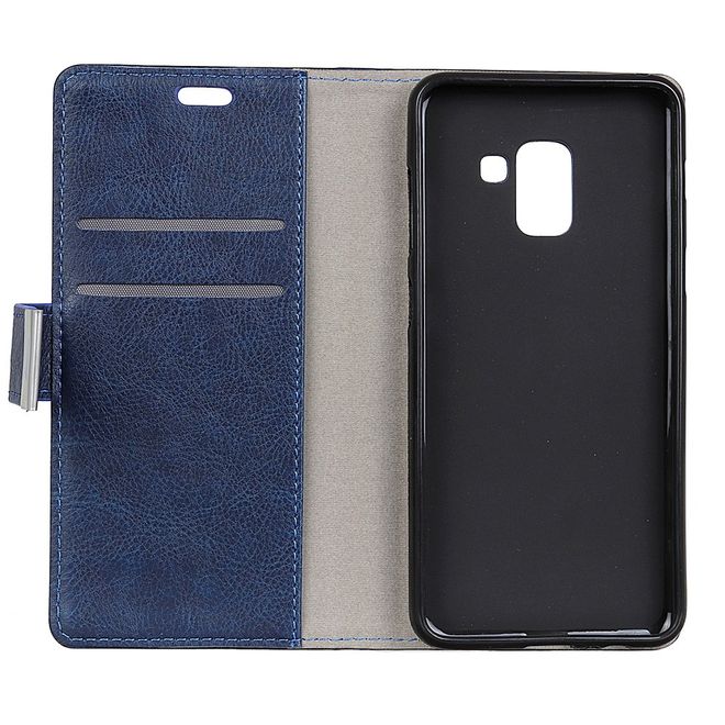 Samsung Galaxy A8+ (2018) Handy Hülle - Magnetisches Crazy Horse Leder Case - blau