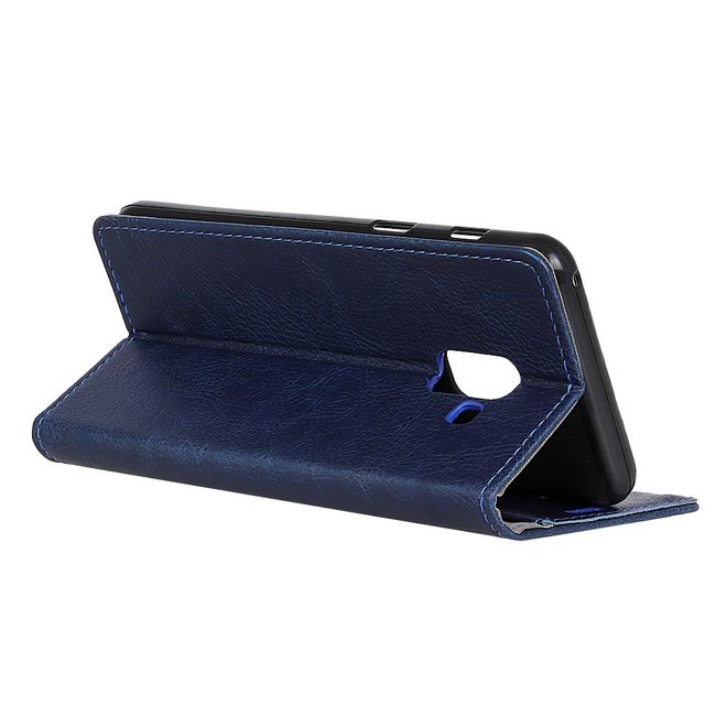 Samsung Galaxy A8+ (2018) Handy Hülle - Magnetisches Crazy Horse Leder Case - blau