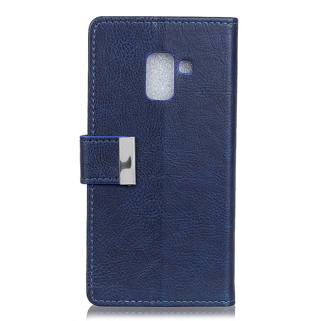 Samsung Galaxy A8+ (2018) Handy Hülle - Magnetisches Crazy Horse Leder Case - blau