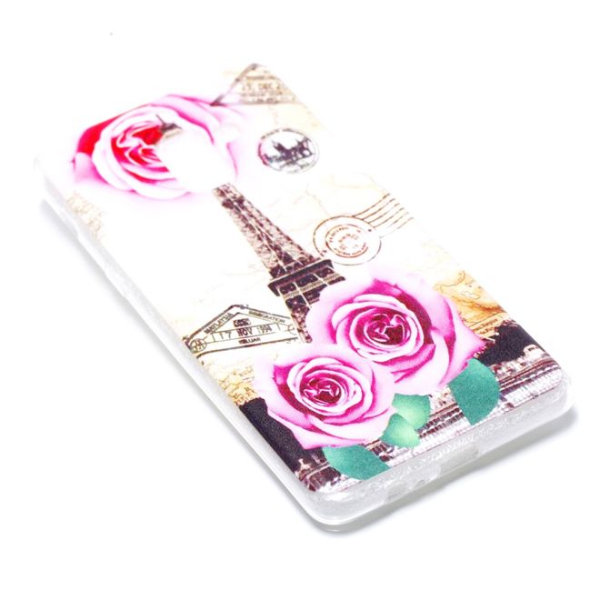 Samsung Galaxy A8+ (2018) Hülle - Cover aus flexiblem TPU Plastik - Eiffelturm und Blumen