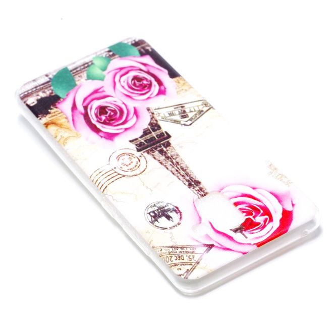 Samsung Galaxy A8+ (2018) Hülle - Cover aus flexiblem TPU Plastik - Eiffelturm und Blumen