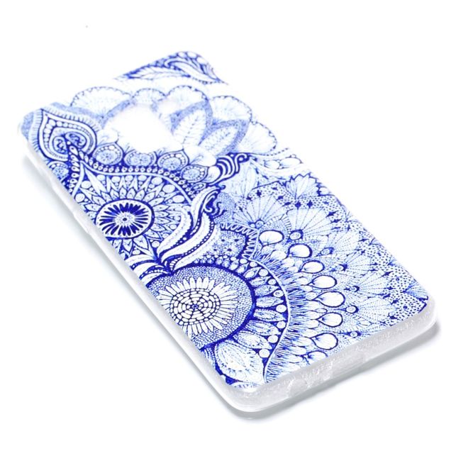 Samsung Galaxy A8+ (2018) Hülle - Cover aus flexiblem TPU Plastik - blaues Blumenmuster