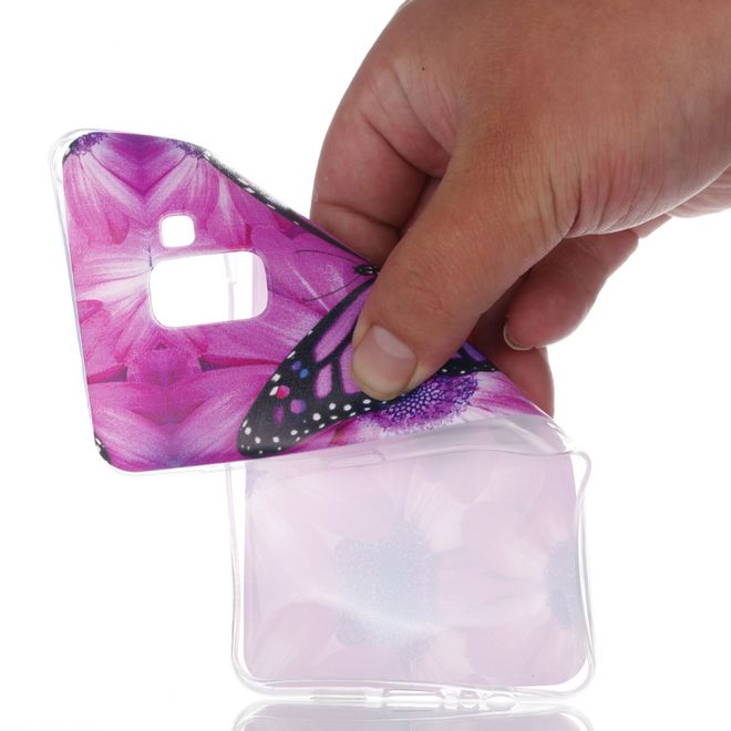 Samsung Galaxy A8+ (2018) Hülle - Cover aus flexiblem TPU Plastik - Schmetterling und Blumen