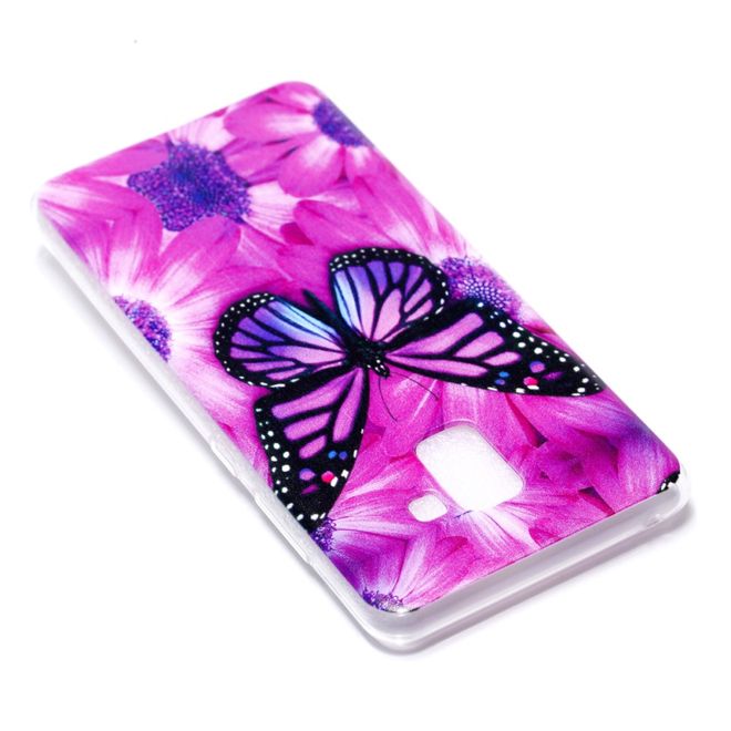 Samsung Galaxy A8+ (2018) Hülle - Cover aus flexiblem TPU Plastik - Schmetterling und Blumen