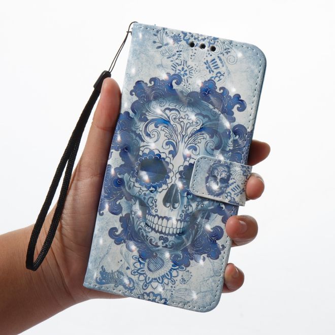 Samsung Galaxy A8+ (2018) Handyhülle - Case aus Leder - mit 3D Effekt - gruseliger Totenkopf