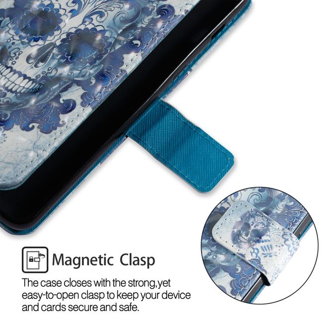 Samsung Galaxy A8+ (2018) Handyhülle - Case aus Leder - mit 3D Effekt - gruseliger Totenkopf