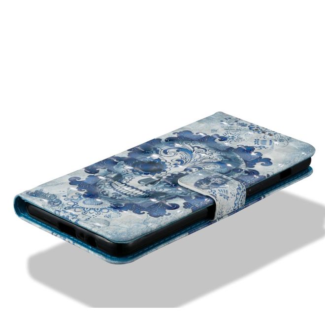 Samsung Galaxy A8+ (2018) Handyhülle - Case aus Leder - mit 3D Effekt - gruseliger Totenkopf