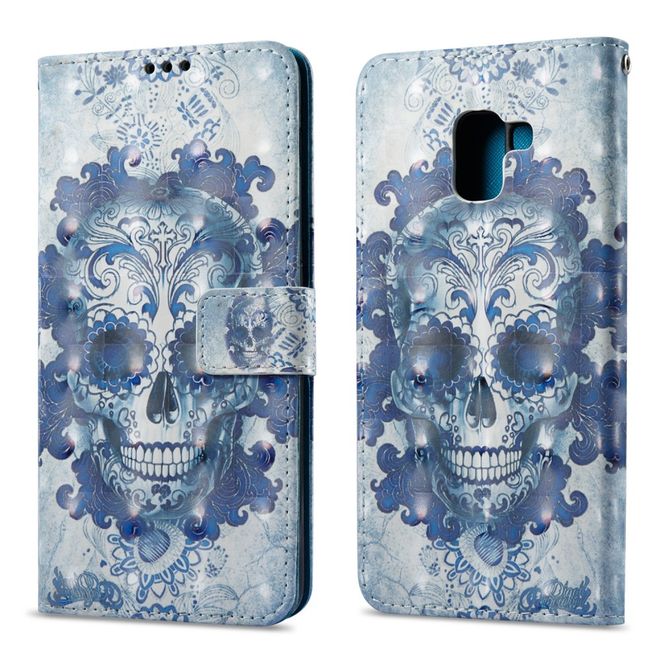 Samsung Galaxy A8+ (2018) Handyhülle - Case aus Leder - mit 3D Effekt - gruseliger Totenkopf