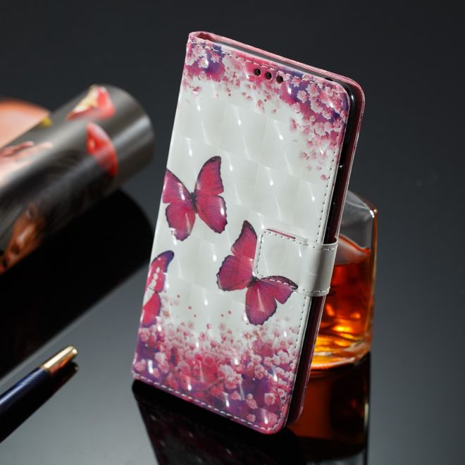 Samsung Galaxy A8+ (2018) Handyhülle - Case aus Leder - mit 3D Effekt - Schmetterlinge und Blumen