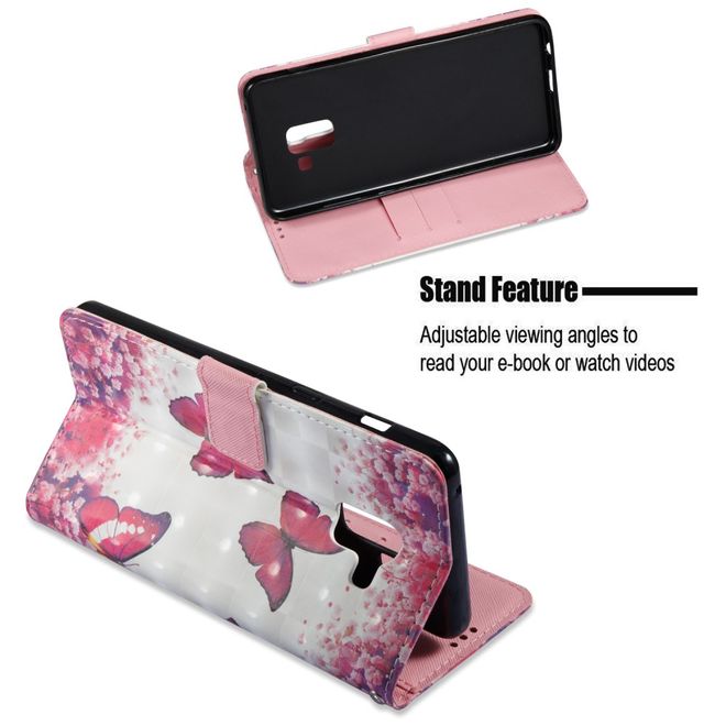 Samsung Galaxy A8+ (2018) Handyhülle - Case aus Leder - mit 3D Effekt - Schmetterlinge und Blumen
