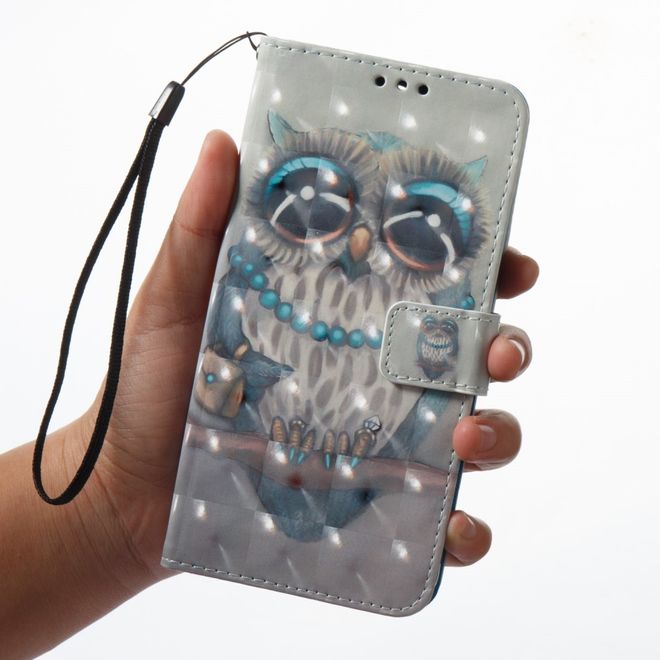 Samsung Galaxy A8+ (2018) Handyhülle - Case aus Leder - mit 3D Effekt - schöne Eule auf einem Ast