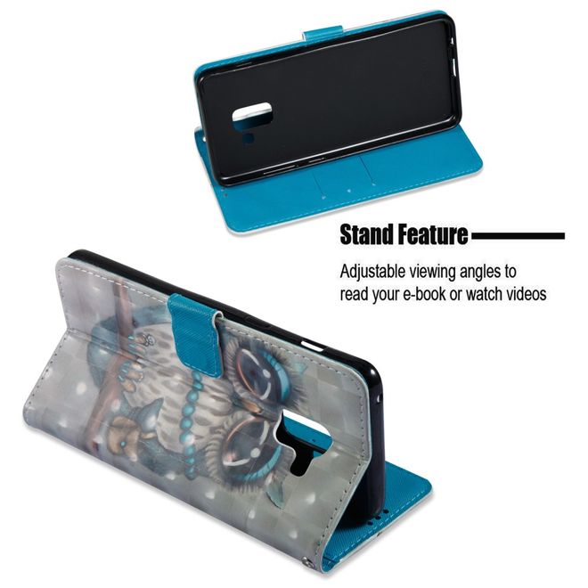 Samsung Galaxy A8+ (2018) Handyhülle - Case aus Leder - mit 3D Effekt - schöne Eule auf einem Ast