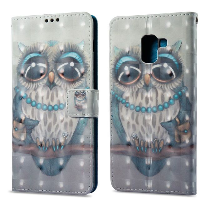 Samsung Galaxy A8+ (2018) Handyhülle - Case aus Leder - mit 3D Effekt - schöne Eule auf einem Ast