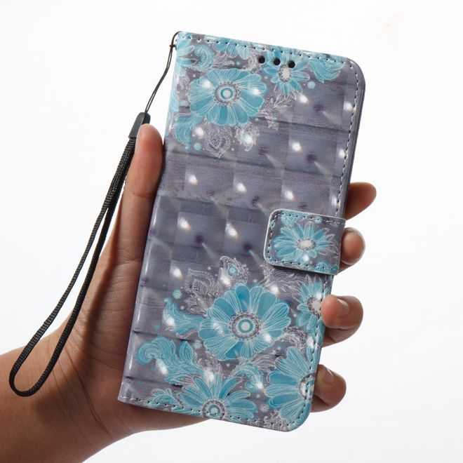 Samsung Galaxy A8+ (2018) Handyhülle - Case aus Leder - mit 3D Effekt - blaue Blumen