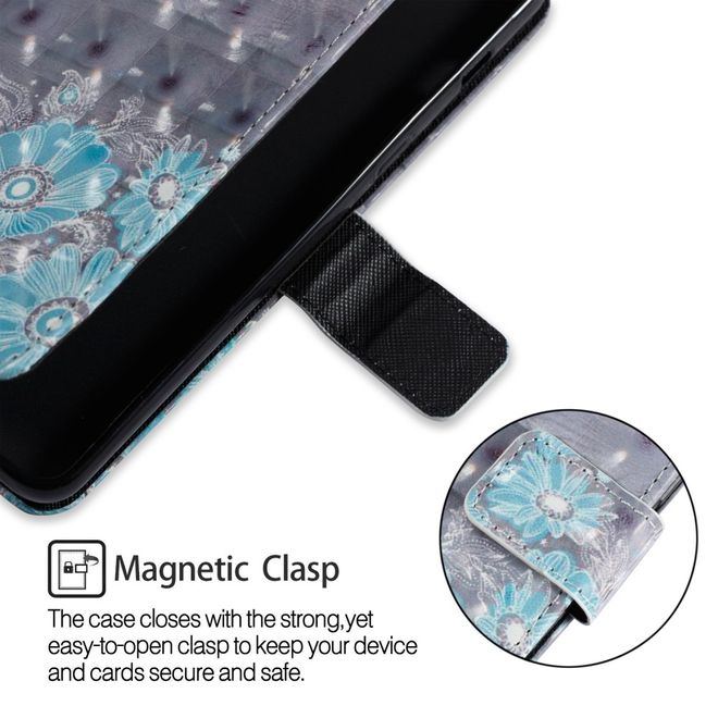 Samsung Galaxy A8+ (2018) Handyhülle - Case aus Leder - mit 3D Effekt - blaue Blumen