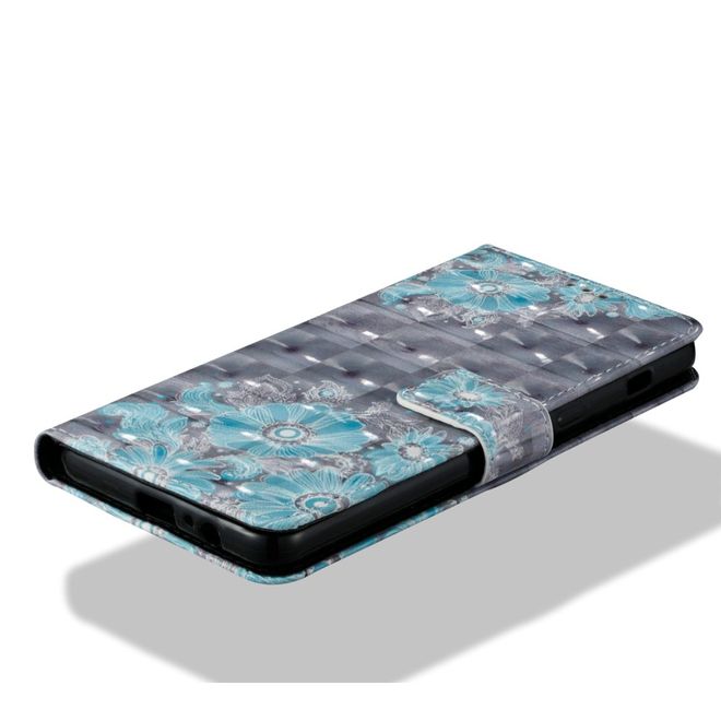 Samsung Galaxy A8+ (2018) Handyhülle - Case aus Leder - mit 3D Effekt - blaue Blumen