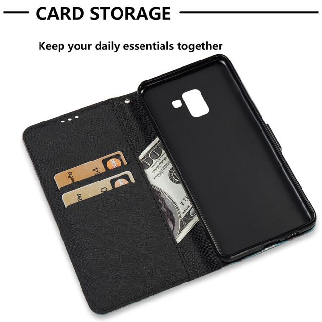 Samsung Galaxy A8+ (2018) Handyhülle - Case aus Leder - mit 3D Effekt - blaue Blumen