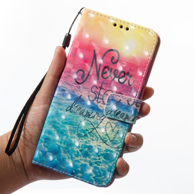 Samsung Galaxy A8+ (2018) Handyhülle - Case aus Leder - mit 3D Effekt - Strand und Spruch