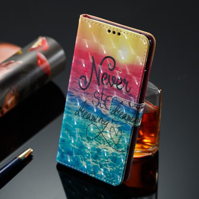 Samsung Galaxy A8+ (2018) Handyhülle - Case aus Leder - mit 3D Effekt - Strand und Spruch