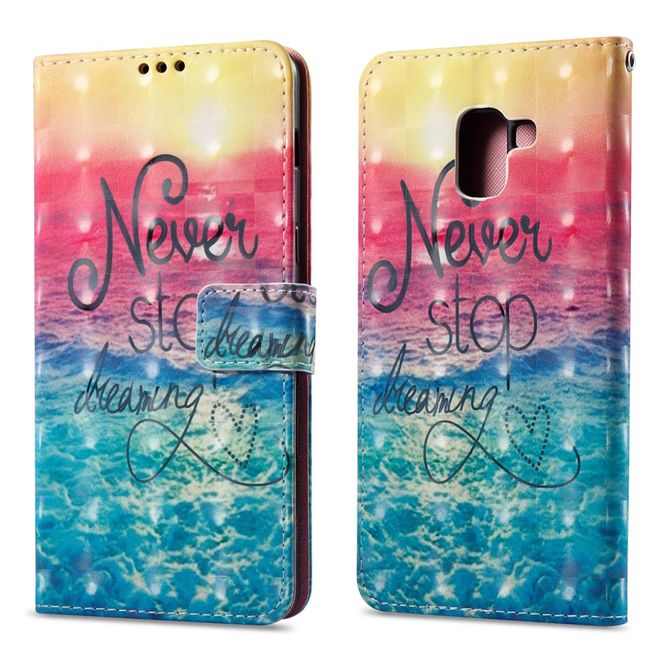 Samsung Galaxy A8+ (2018) Handyhülle - Case aus Leder - mit 3D Effekt - Strand und Spruch