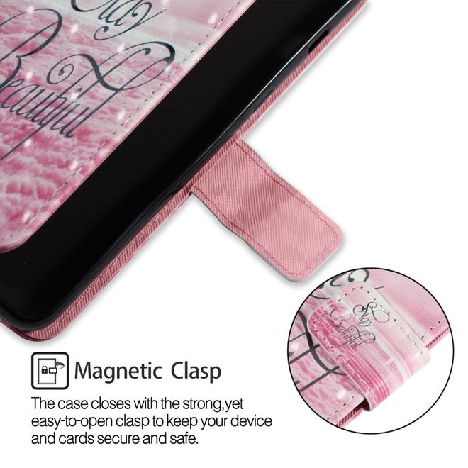 Samsung Galaxy A8+ (2018) Handyhülle - Case aus Leder - mit 3D Effekt - pinke Wolken und Spruch