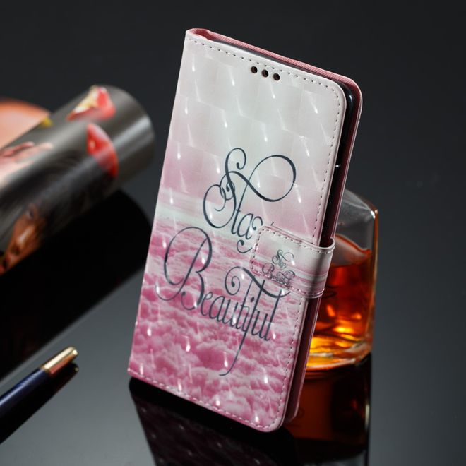 Samsung Galaxy A8+ (2018) Handyhülle - Case aus Leder - mit 3D Effekt - pinke Wolken und Spruch